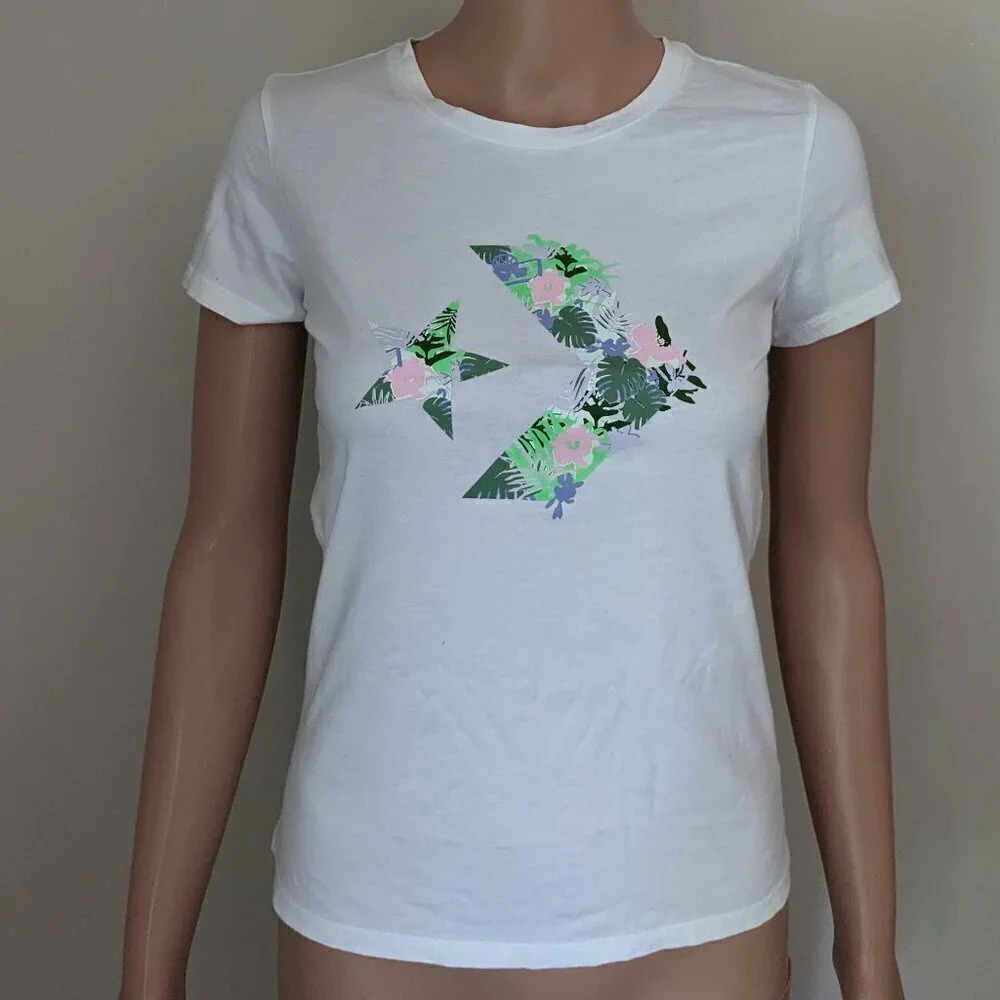 Converse Women's Short Sleeve Tee Shirt Cotton Summer Festival XS Slim Fit